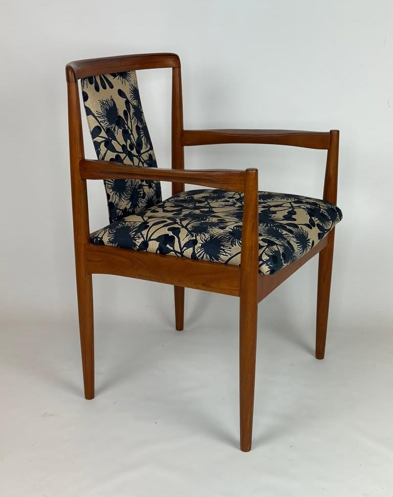 Wooden Carver chair by Parker Furniture with floral patterned cushion on a white background. Fully restored and available for sale in Sydney.