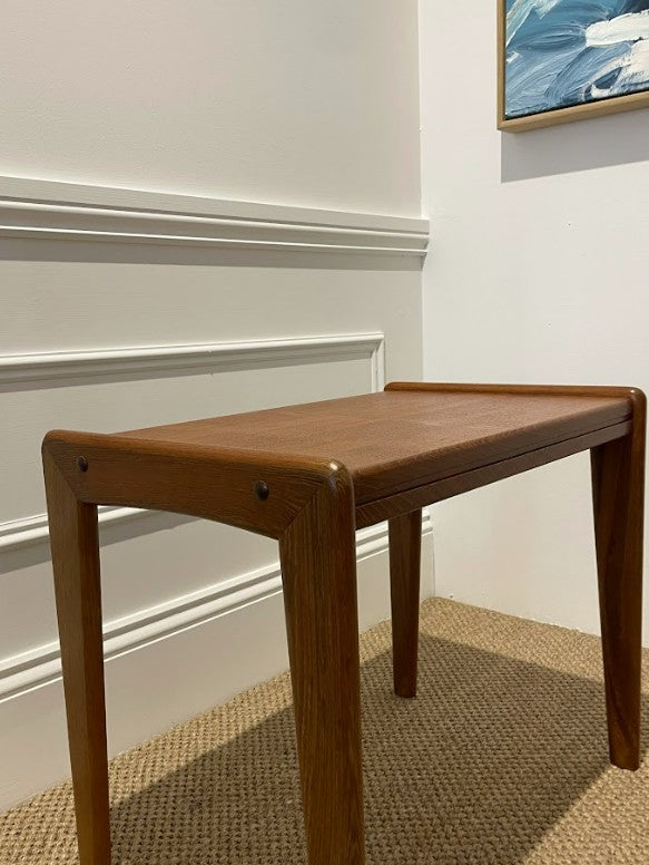 Wooden mic century coffee table against a white wall. Available for sale in Willoughby or Online. Refurbishment by the Ex Parker People™.