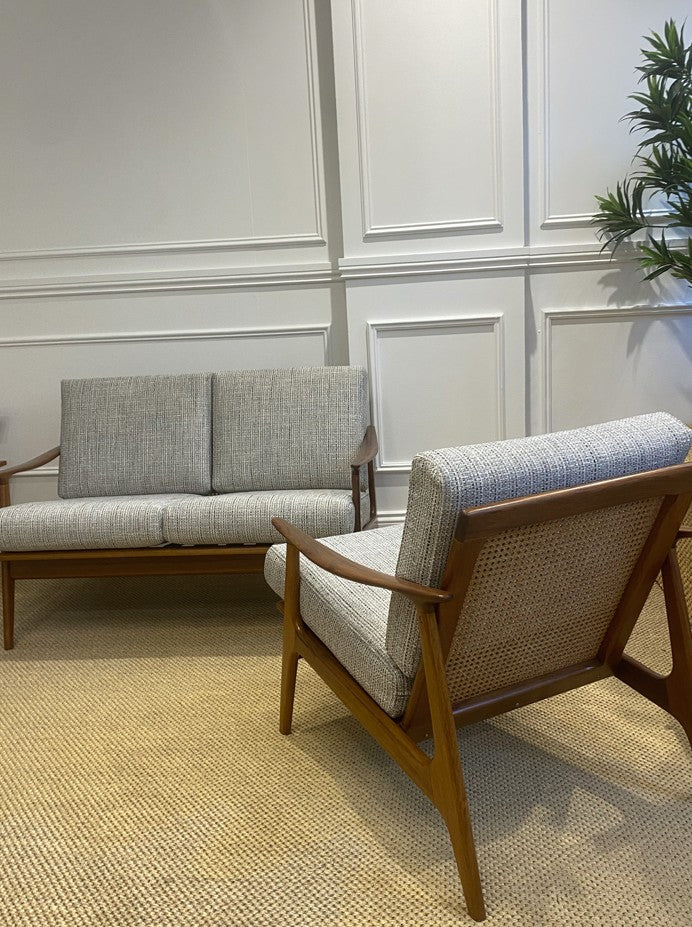 Australian mid-century Parker 157 lounge professionally upholstered in textured fabric.