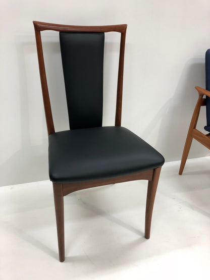 Parker Furniture Dining Chair, Model 60. Reupholstered in Black Leather. Available online for purchase.