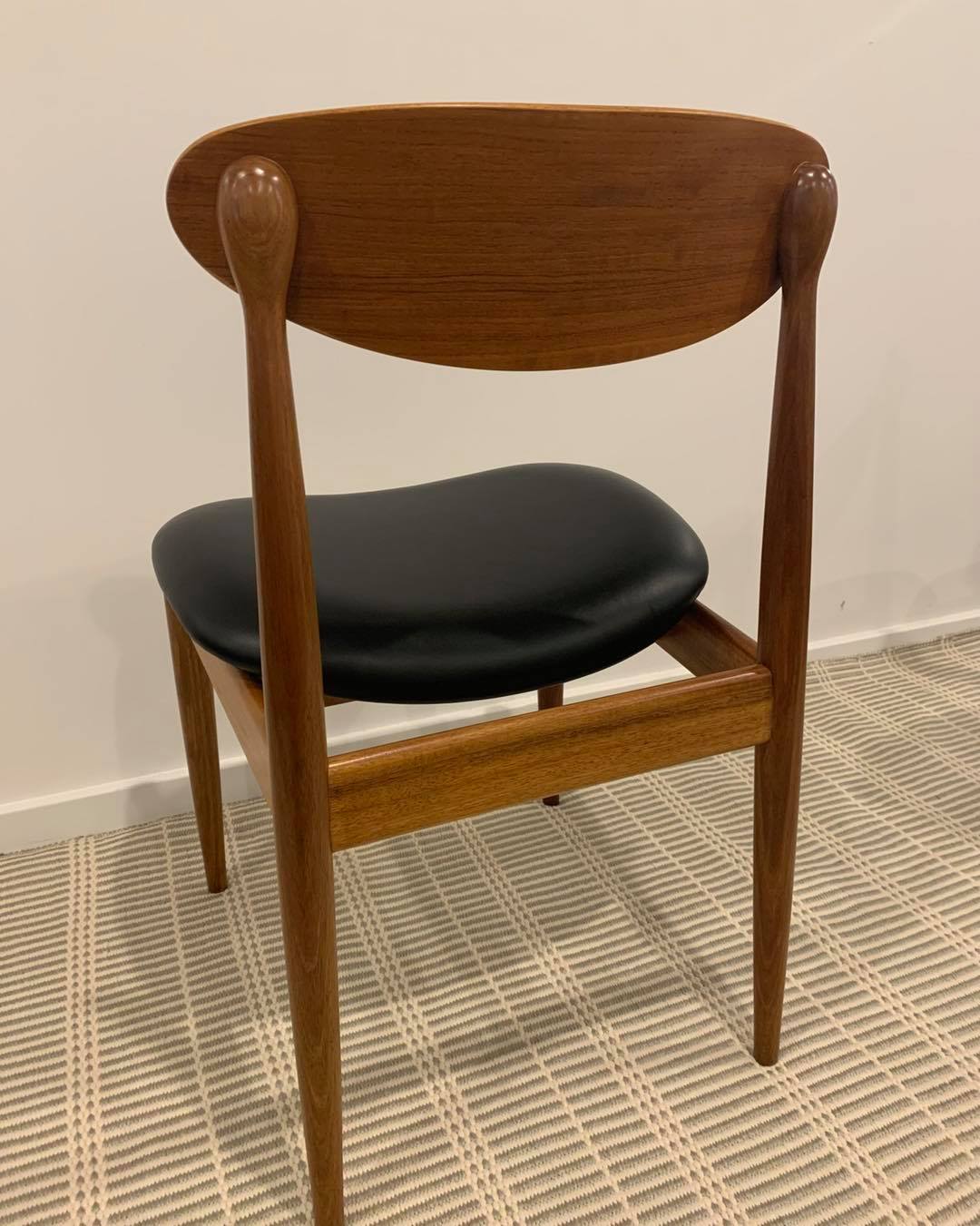 Back view of Parker Dining Chair 107, teak and leather. Available for Sale, refurbishment by Covesmore.