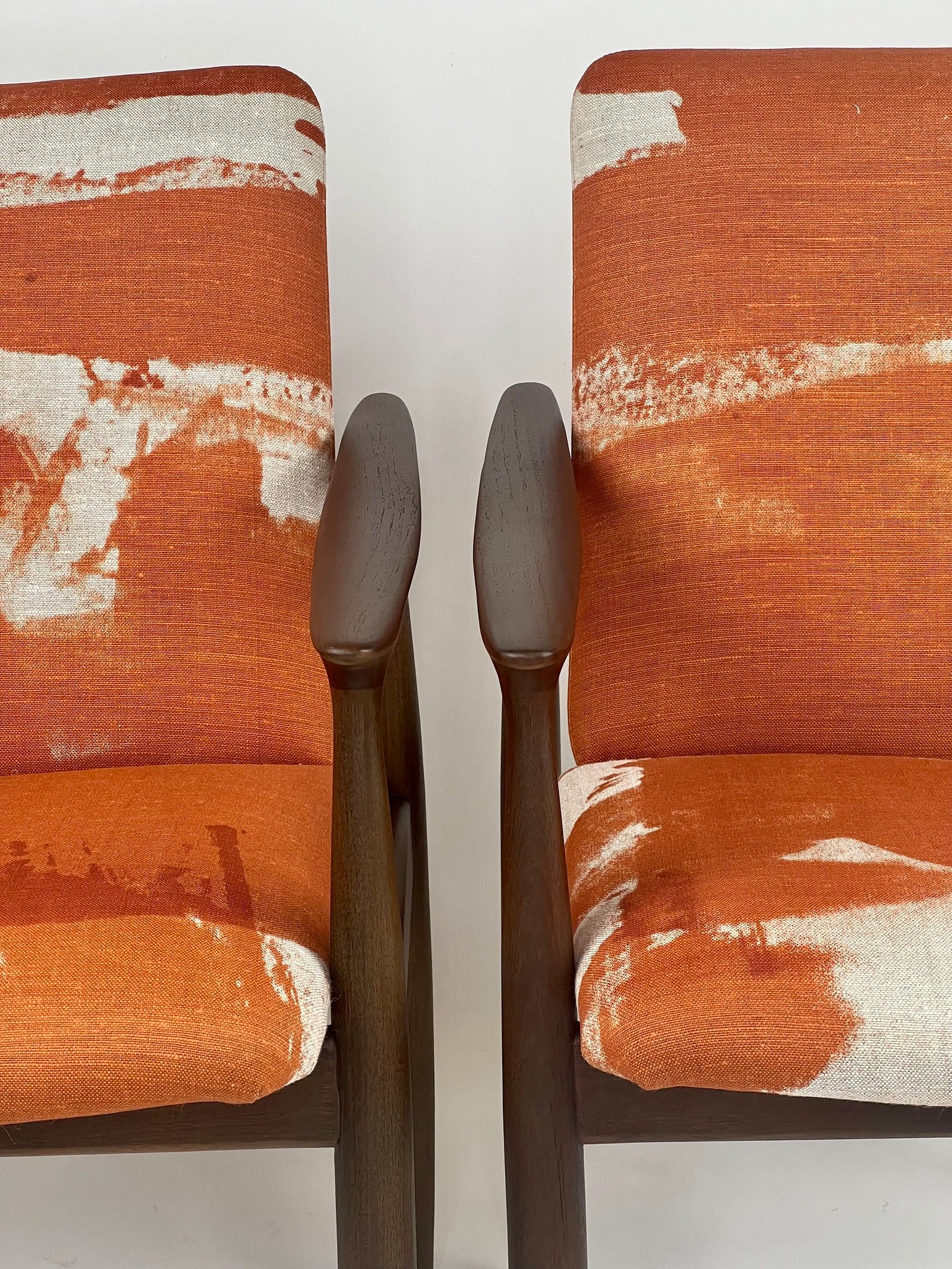 Parker 119 chair, Available online or in Willoughby at Parker furniture showroom. Chair features a beautiful orange designer fabric.