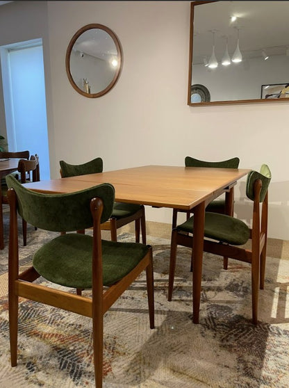 Parker furniture Sydney, a dining suite, model 140 Parker table and model 108 Parker chairs, fully refurbished by Covesmore Solutions in Sydney. Parker Furniture for sale.