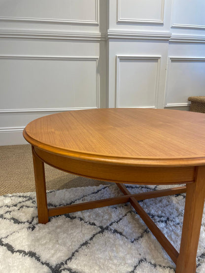 Parker furniture teak coffee table in a room with wainscoting and a patterned rug. Strip and repolish by Ex Parker People in Sydney.