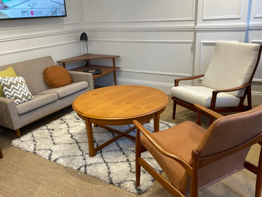 Parker teak coffee table, Parker armchair 160, Parker chair 150 available for Sale in Willoughby.