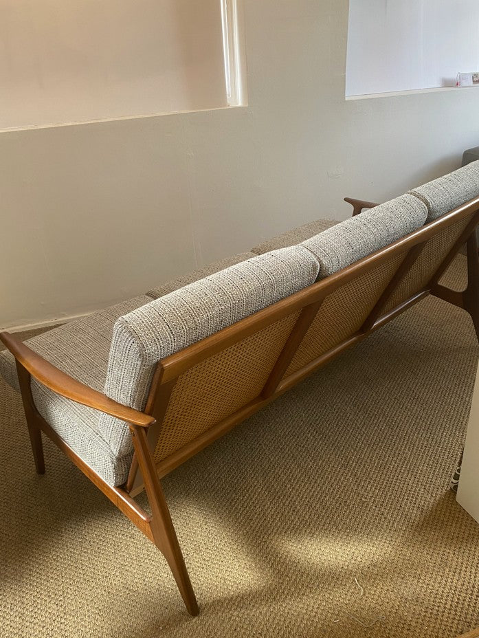 Australian mid-century Parker 158 lounge professionally upholstered with authentic teak detailing.