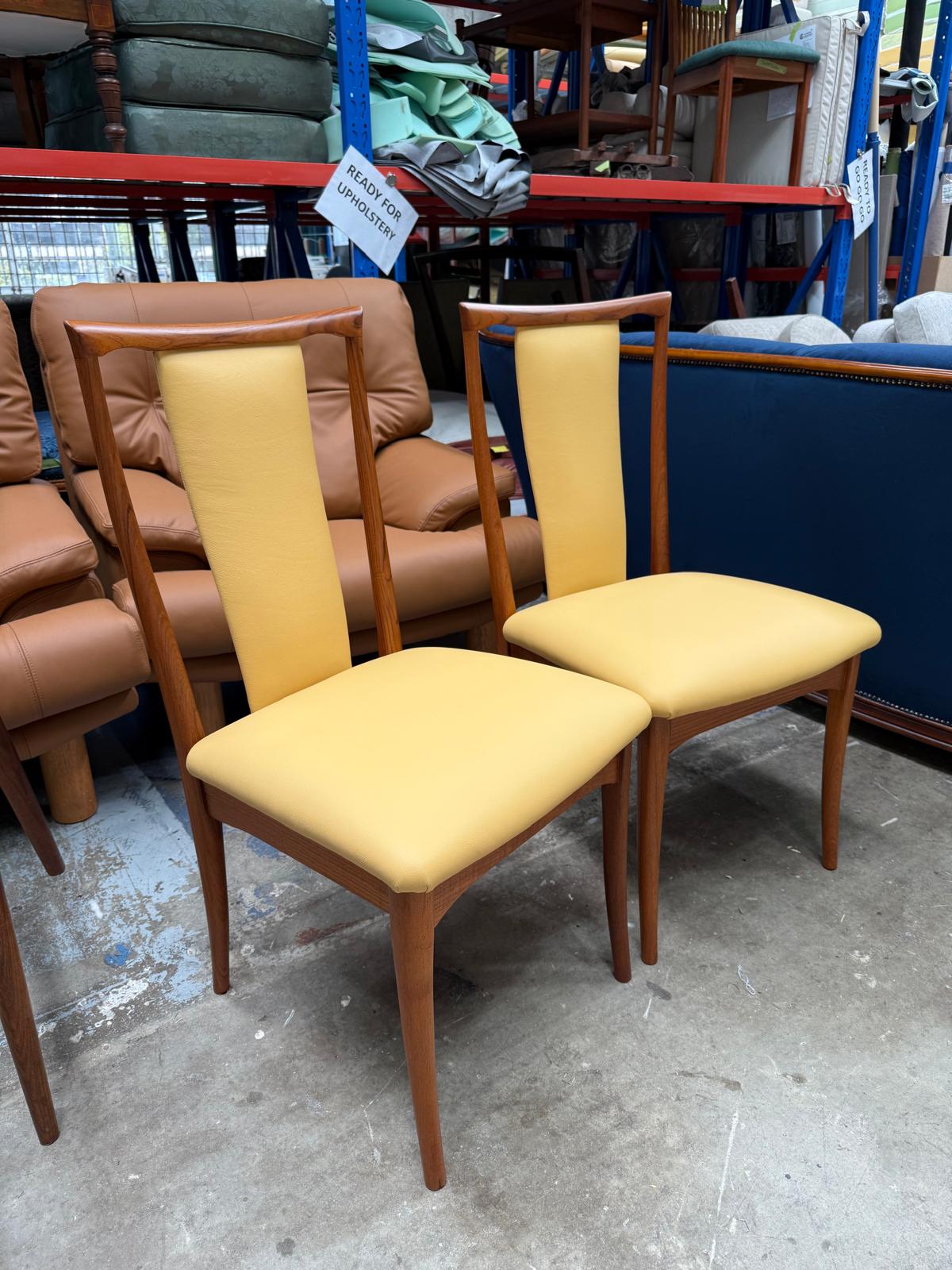 Parker chair reupholstered in a yellow leather by Covesmore. Available online or in Willoughby at Parker furniture showroom.